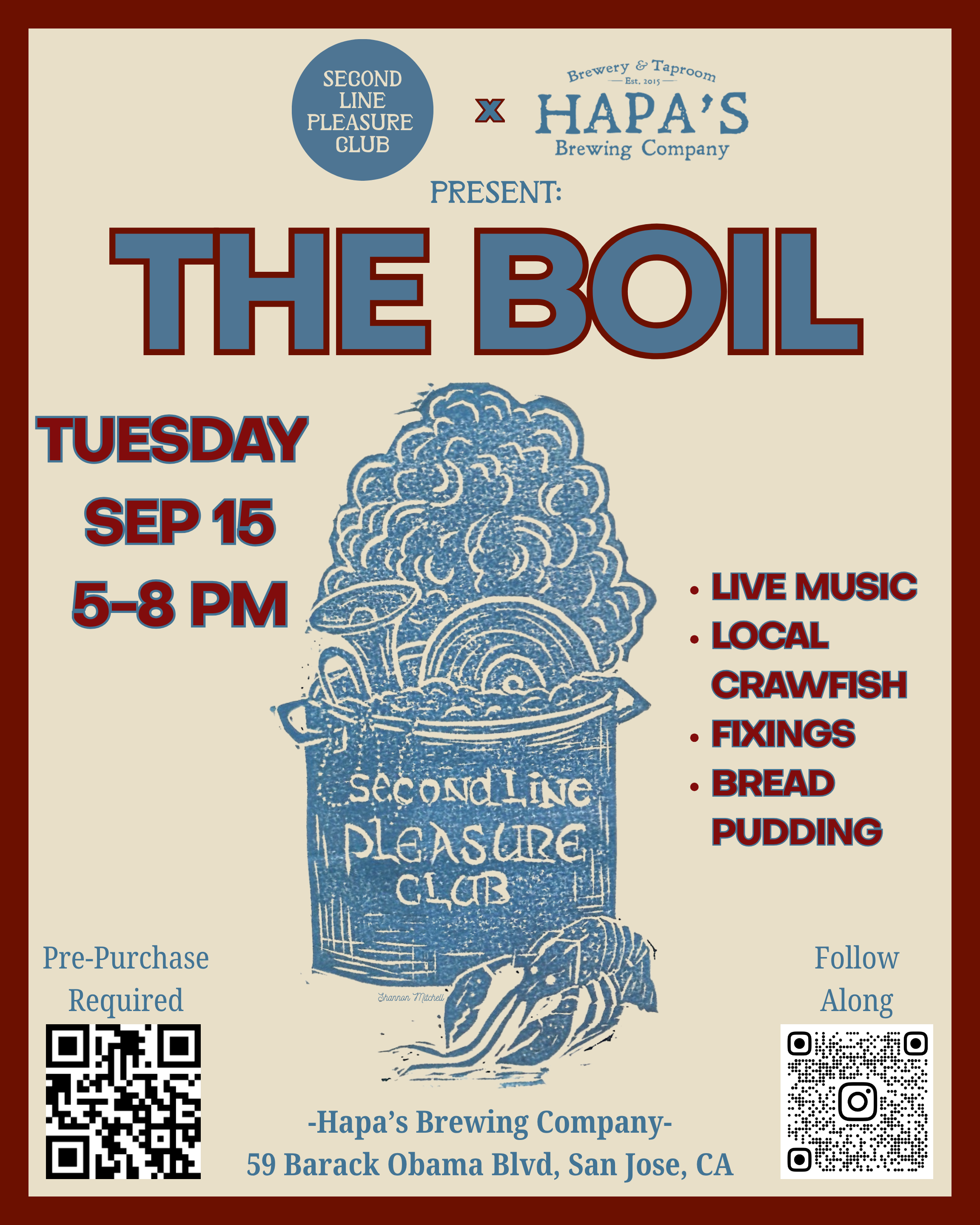 Crawfish boil at Hapa's Brewing Company San Jose — Second Line Pleasure Club